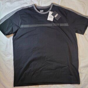 DKNY Men's Black-Gray Short Sleeve Shirt Size L Black with Grey Trim